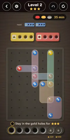 A level being played, with a small chip in the top corner showing the pebbles and minutes left.